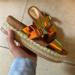 Rouge platform sandals espadrilles shoes summer iridescent shine straps buckle